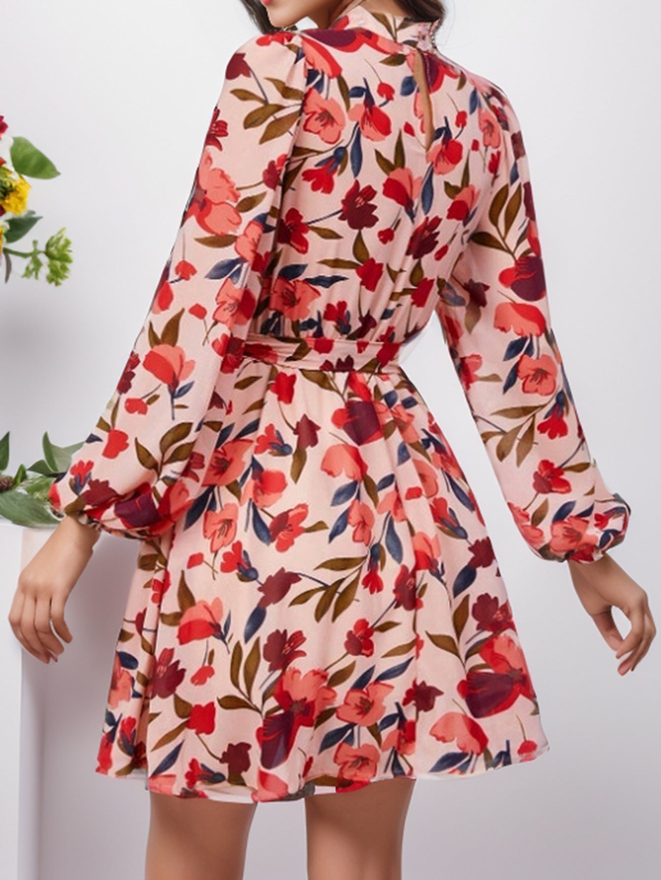 Floral Print Long Sleeve Dress Elegant Style Women's