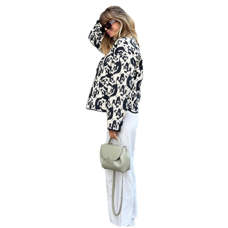 Pattern Print Cotton-padded Long Sleeve Short Jacket