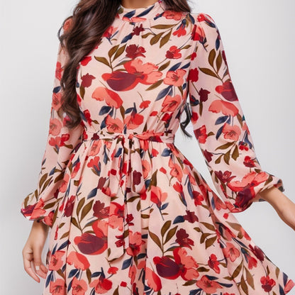 Floral Print Long Sleeve Dress Elegant Style Women's