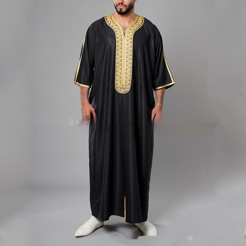 Arab Robe Hui Clothing Half Sleeve Muslim Embroidered