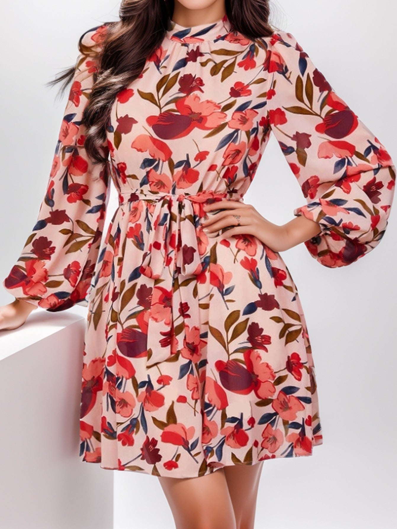 Floral Print Long Sleeve Dress Elegant Style Women's